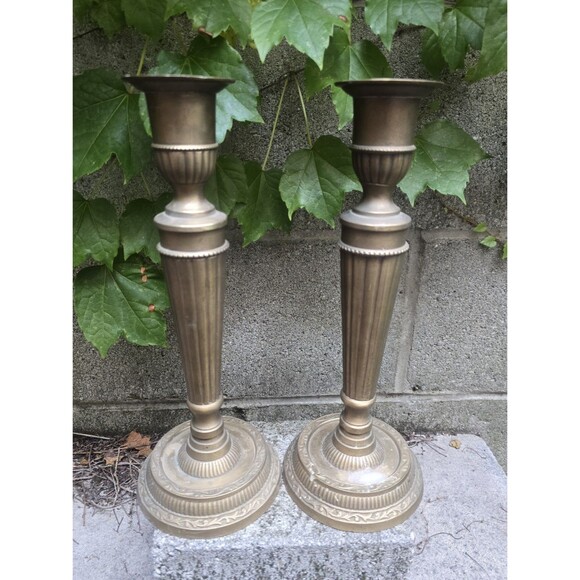 Pair of Vintage Bombay Brass Candlesticks 12" Tall 4.75" Base For 7/8" Tapers - Picture 1 of 5